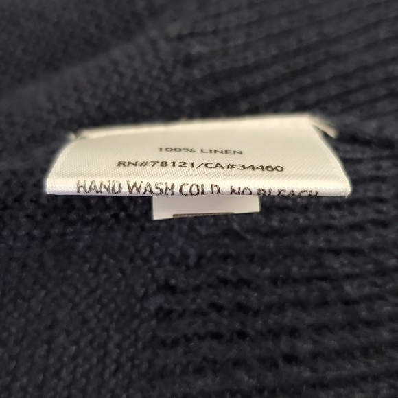 Eileen Fisher LINEN Open Front Cardigan Size L Navy 3/4 Sleeve Sweater Casual - Picture 6 of 10